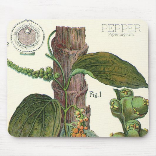 ヴィンテージのハーブ香辛料、黒胡椒の植物 マウスパッド (正面)