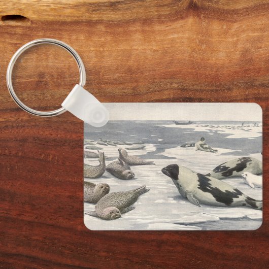 ヴィンテージのハープシール北極雪Louis Fuertes キーホルダー (裏面)