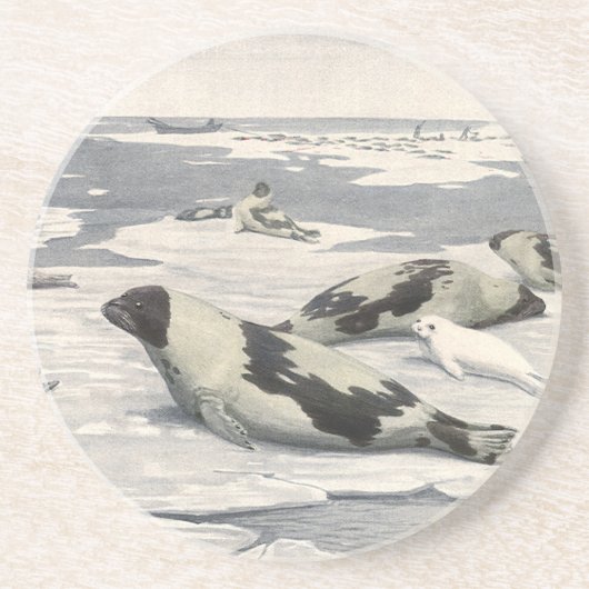 ヴィンテージのハープシール北極雪Louis Fuertes コースター (正面)