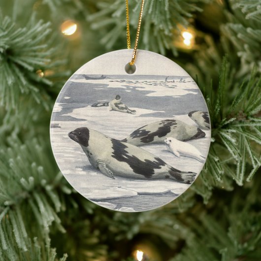 ヴィンテージのハープシール北極雪Louis Fuertes セラミックオーナメント (ツリー)