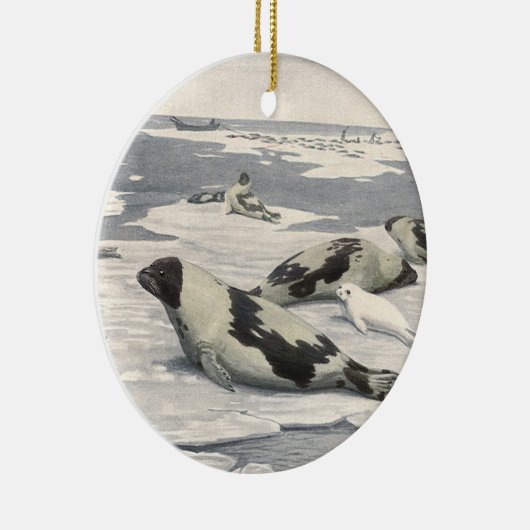 ヴィンテージのハープシール北極雪Louis Fuertes セラミックオーナメント (右)