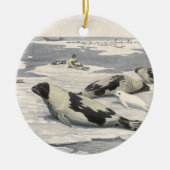 ヴィンテージのハープシール北極雪Louis Fuertes セラミックオーナメント (正面)