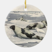 ヴィンテージのハープシール北極雪Louis Fuertes セラミックオーナメント (裏面)