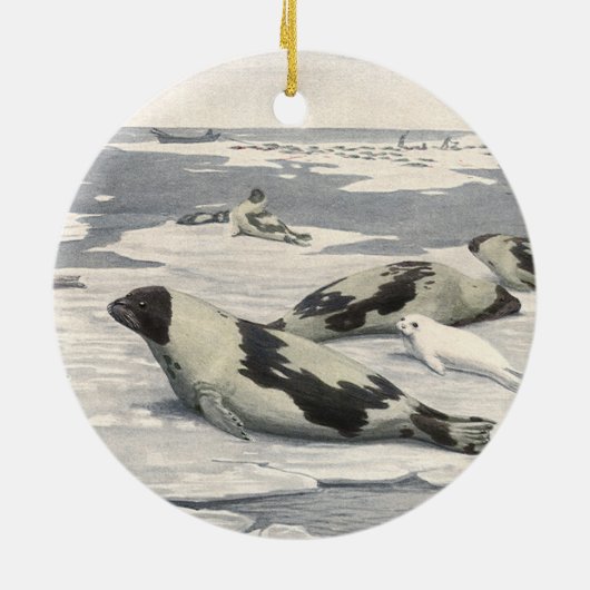 ヴィンテージのハープシール北極雪Louis Fuertes セラミックオーナメント (裏面)