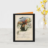 ヴィンテージのバイオリン付きハロウィーン猫 カード (黄色い花)