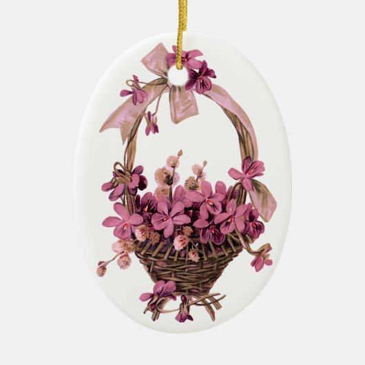 ヴィンテージのバイオレットおよび弓オーナメント セラミックオーナメント (正面)