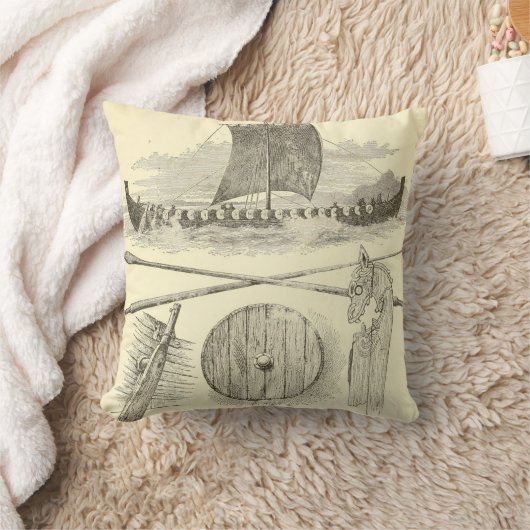 ヴィンテージのバイキングのアートワークおよびイラストレーション クッション (ブランケット)