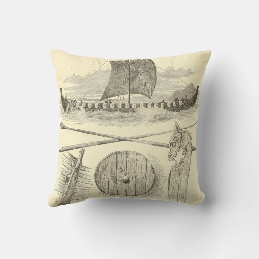 ヴィンテージのバイキングのアートワークおよびイラストレーション クッション (裏面)