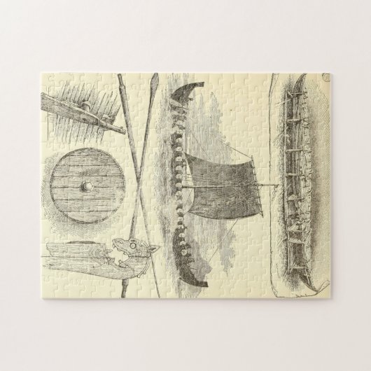 ヴィンテージのバイキングのアートワークおよびイラストレーション ジグソーパズル (横)