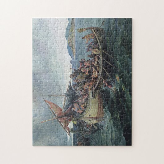 ヴィンテージのバイキングの海戦のアートワーク ジグソーパズル (縦)