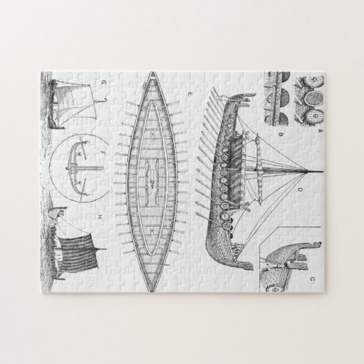 ヴィンテージのバイキングの軍艦の歴史および図表 ジグソーパズル (横)