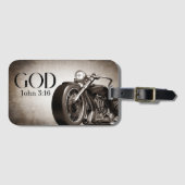 ヴィンテージのバイクはっきりしたロw/ 'GOD' John 3:16 Verse ラゲッジタグ (正面横)