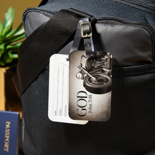 ヴィンテージのバイクはっきりしたロw/ 'GOD' John 3:16 Verse ラゲッジタグ