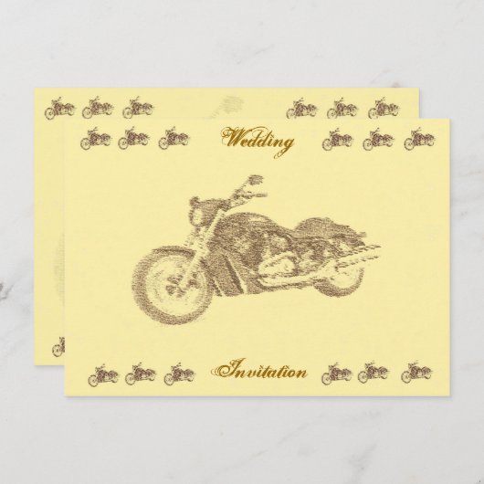 ヴィンテージのバイクもしくは自転車に乗る人の結婚式招待状 招待状 (正面/裏面)