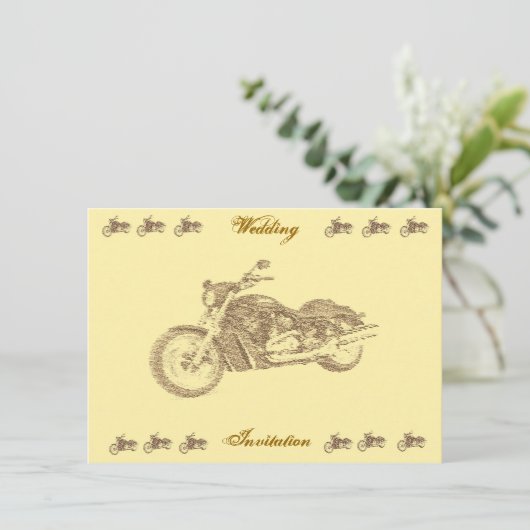 ヴィンテージのバイクもしくは自転車に乗る人の結婚式招待状 招待状 (スタンド正面)