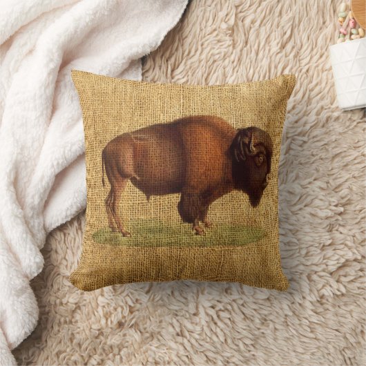 ヴィンテージのバイソンのアメリカのバッファローのイラストレーション クッション (ブランケット)