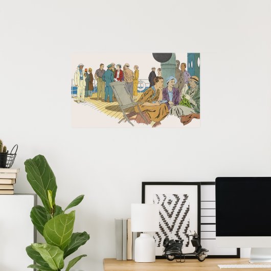 ヴィンテージのバケーション、乗客がクルーズ船のデッキで過ごす時間 ポスター (ホームオフィス)