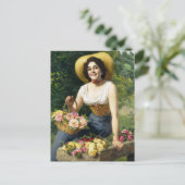 ヴィンテージのバスケットを持つバラ ポストカード (スタンド正面)