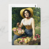 ヴィンテージのバスケットを持つバラ ポストカード (正面/裏面)