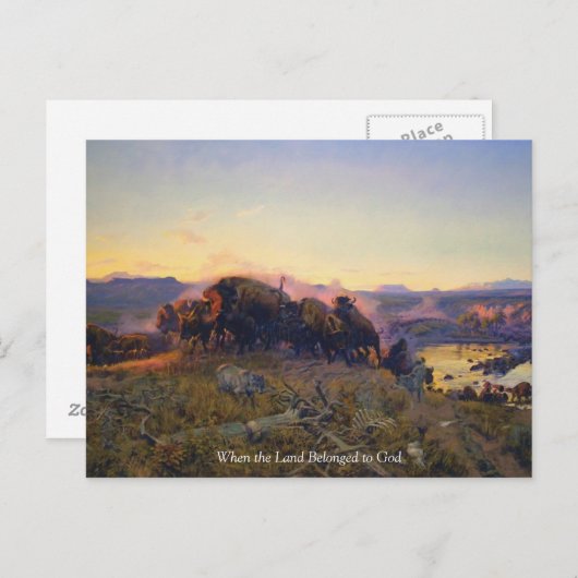 ヴィンテージのバッファローが山を駆ける ポストカード (正面/裏面)