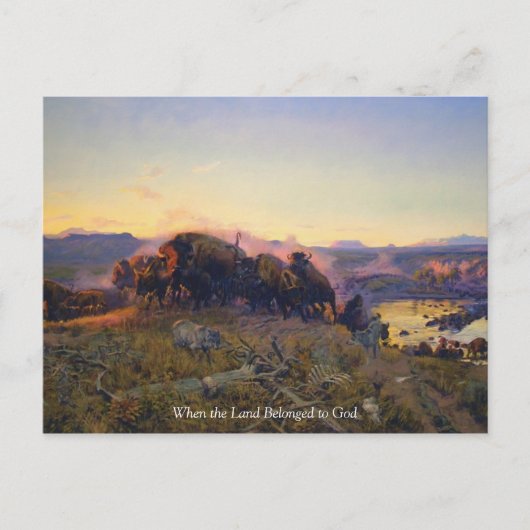 ヴィンテージのバッファローが山を駆ける ポストカード (正面)