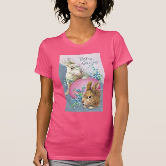 ヴィンテージのバニーおよび巨大なピンクの卵 Tシャツ (正面)