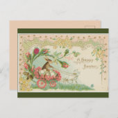 ヴィンテージのバニーとベルがラブス・イースターによって引っ張られる ポストカード (正面/裏面)