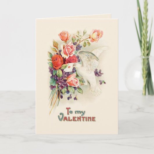 ヴィンテージのバラおよび白の鳩 シーズンカード (正面)