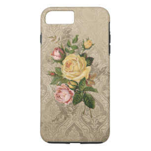 ヴィンテージのバラおよび金ゴールドのダマスク織 iPhone 8 PLUS/7 PLUSケース