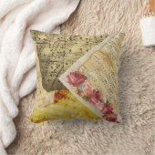 ヴィンテージのバラおよび音符の楽譜の枕 クッション (ブランケット)