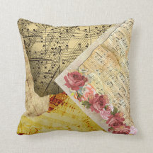 ヴィンテージのバラおよび音符の楽譜の枕