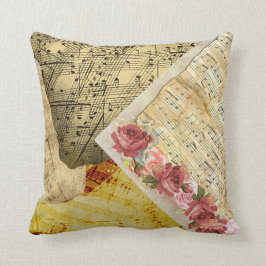 ヴィンテージのバラおよび音符の楽譜の枕 クッション