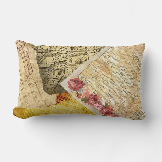 ヴィンテージのバラおよび音符の楽譜の枕 ランバークッション (正面)