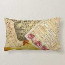 ヴィンテージのバラおよび音符の楽譜の枕