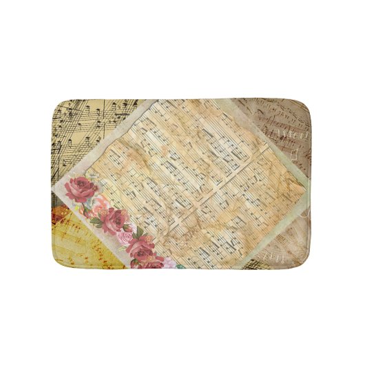 ヴィンテージのバラおよび音符の楽譜のBath バスマット (正面)