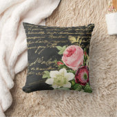 ヴィンテージのバラがゴールデンスクリプトを使ったみすぼらしいシック  クッション (ブランケット)