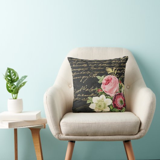 ヴィンテージのバラがゴールデンスクリプトを使ったみすぼらしいシック  クッション (椅子)