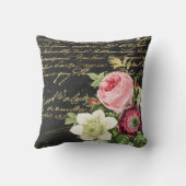 ヴィンテージのバラがゴールデンスクリプトを使ったみすぼらしいシック  クッション (裏面)
