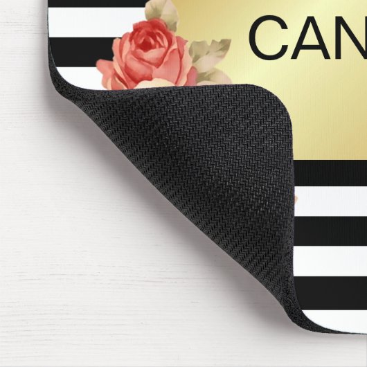 ヴィンテージのバラとの黒い及び白のストライプそして金ゴールド マウスパッド (コーナー)