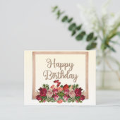 ヴィンテージのバラとスズラン ハッピーバースデー ポストカード (スタンド正面)