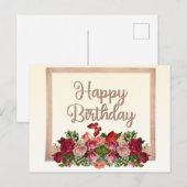 ヴィンテージのバラとスズラン ハッピーバースデー ポストカード (正面/裏面)
