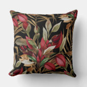 ヴィンテージのバラとパーム離れのブラック クッション (正面)