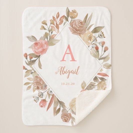 ヴィンテージのバラのリースのSherpaパーソナライズな毛布 シェルパブランケット (正面)