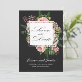 ヴィンテージのバラのロマンチックなセーブ・ザ・デートカード 招待状 (スタンド正面)