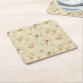 ヴィンテージのバラの古く動揺してな生地パターン スクエアペーパーコースター (アングル)