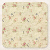 ヴィンテージのバラの古く動揺してな生地パターン スクエアペーパーコースター (正面)