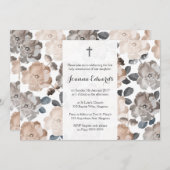 ヴィンテージのバラの最初聖餐の洗礼 招待状 (正面/裏面)