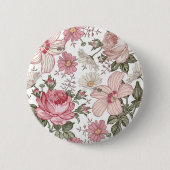ヴィンテージのバラの花柄 缶バッジ (正面)