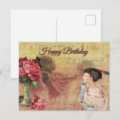 ヴィンテージのバラの誕生日おめでとう レディ  ポストカード (正面/裏面)