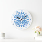 ヴィンテージのバラの青の花柄 ラージ壁時計 (ホーム)